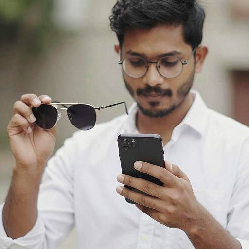 Bearded Man Holding Phone Outdoors