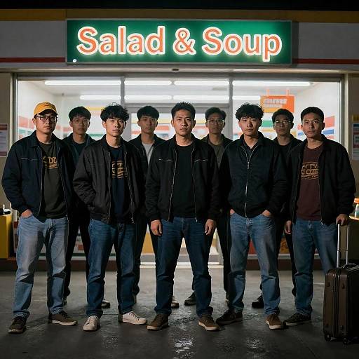 Nighttime Group Portrait Outside Store