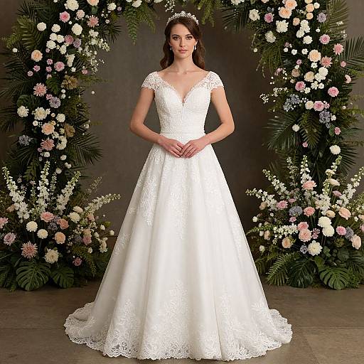 Spring Wedding Dress with Floral Backdrop