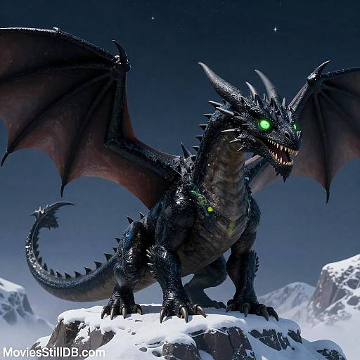 Majestic Black Dragon on Snowy Peak