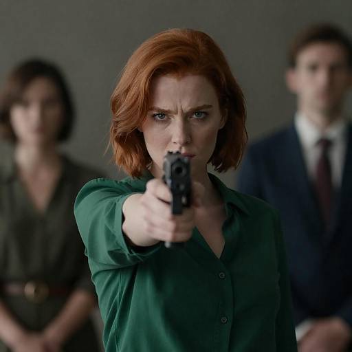 Intense Red-Haired Woman with Gun