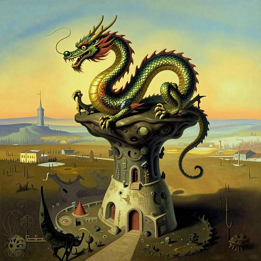 Surreal Dragon Dreamscape Overhead View