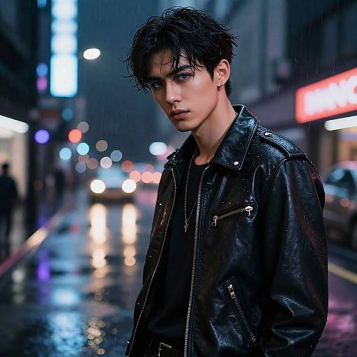 Cyberpunk Male in Neon Rain