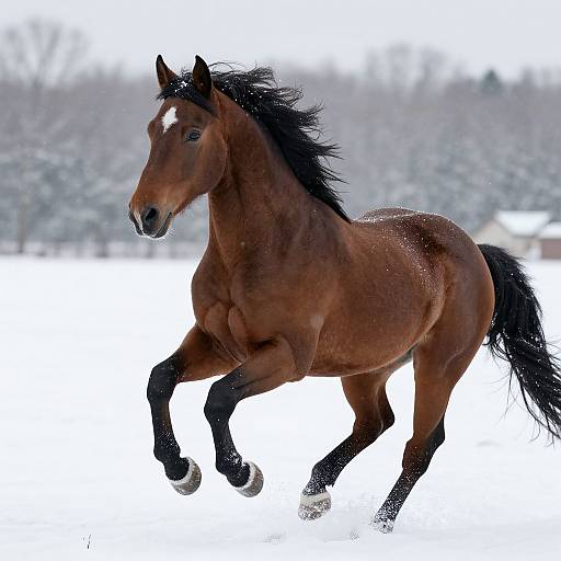 Elegant Brown Horse in Snowy Landscape