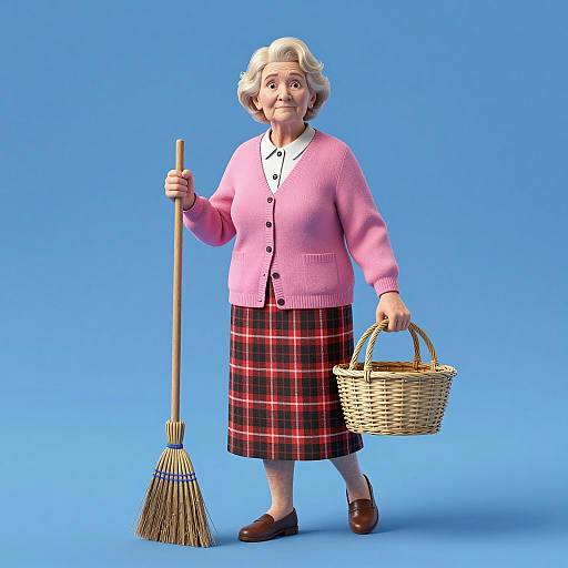Whimsical Illustration of an Elderly Woman