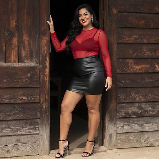 Confident Woman in Sheer Red Top