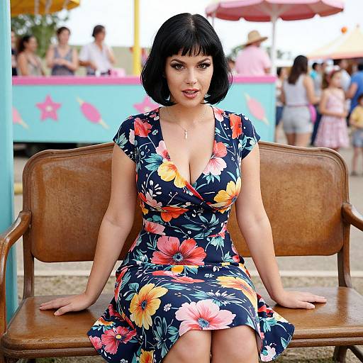 Retro Carnival Woman in Floral Dress