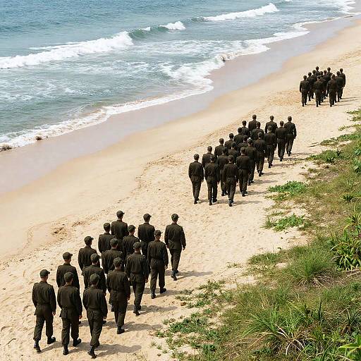Soldiers Marching on Sandy Beach