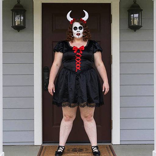 Plus Size Woman in Halloween Costume with Horns