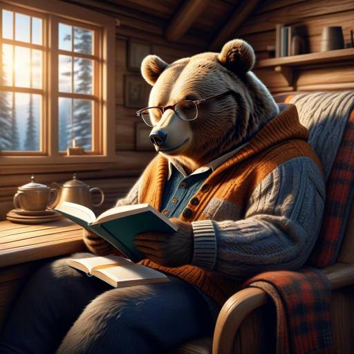 Cozy Bear Reading in a Cabin