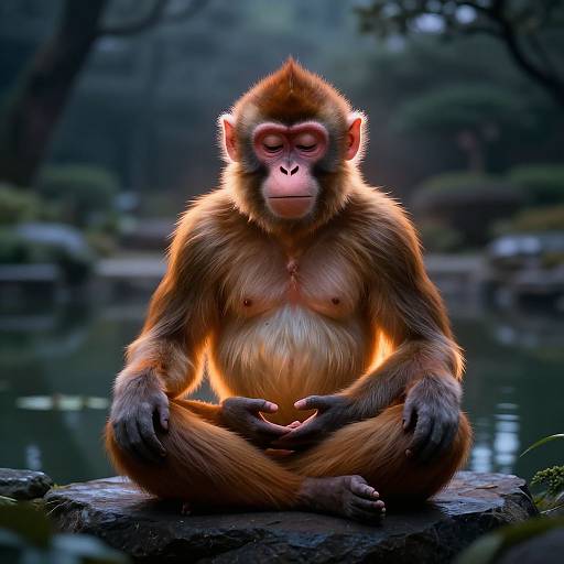 Gigachad Monkey Meditating in Zen Garden