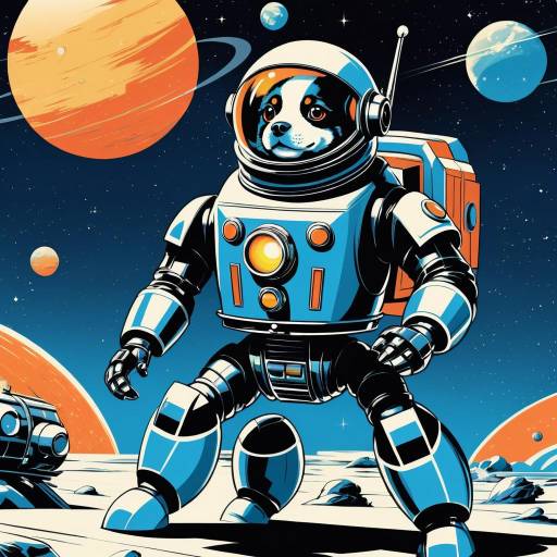 Retro Comic Robot Dog Space Explorer