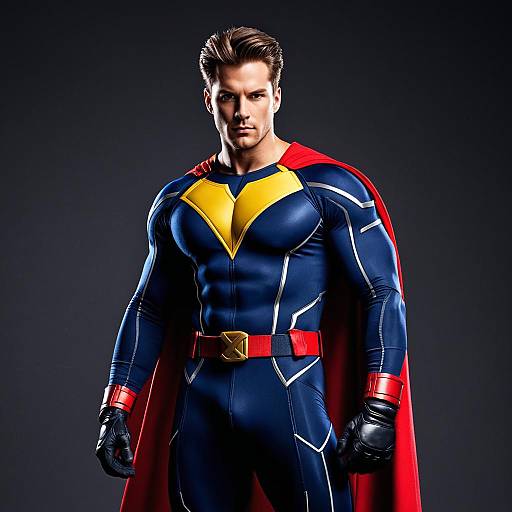 Man in Blue and Yellow Superhero Costume