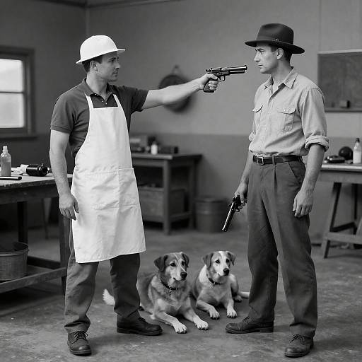 Intense Standoff in a Vintage Workshop
