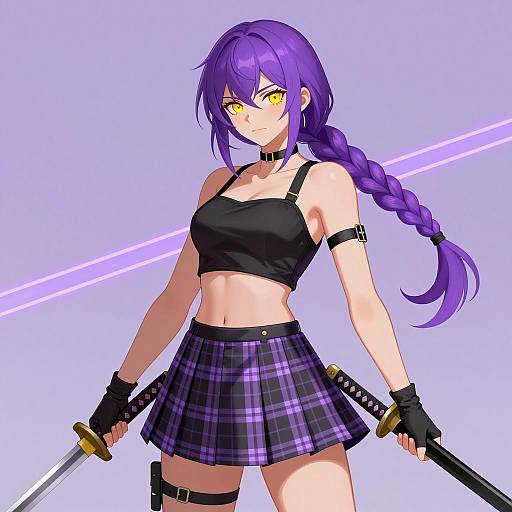 Confident Young Woman with Katana Swords