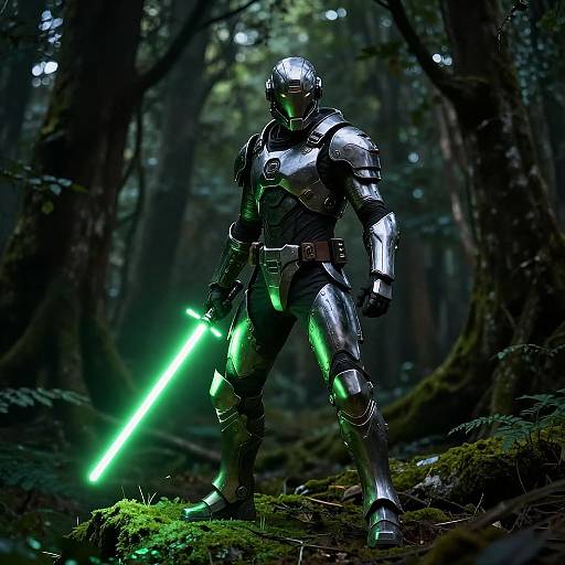 Futuristic Sci-Fi Warrior in Forest