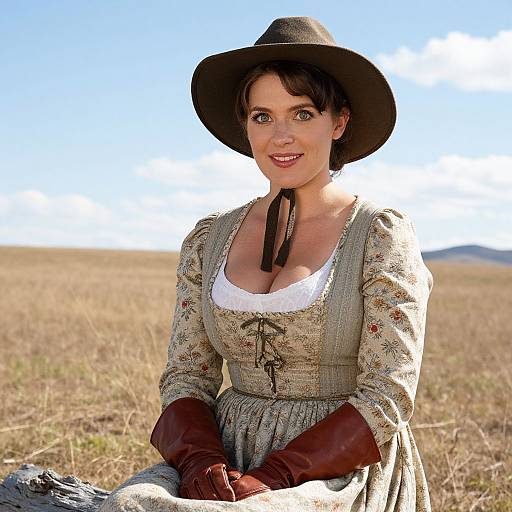 Photorealistic Prairie Woman in Vintage Dress