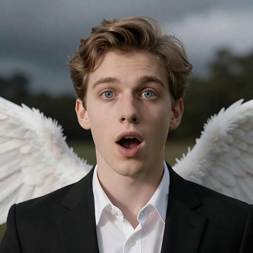 Surprised Young Man with Wings Portrait