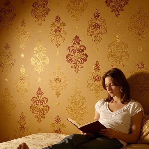 Cozy Vintage Bedroom with Gold Damask