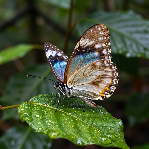 Hyperrealistic Butterfly on Dewy Leaf