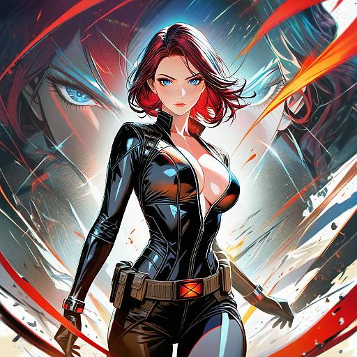 Illustration of Black widow, marvel in the style of Nababa