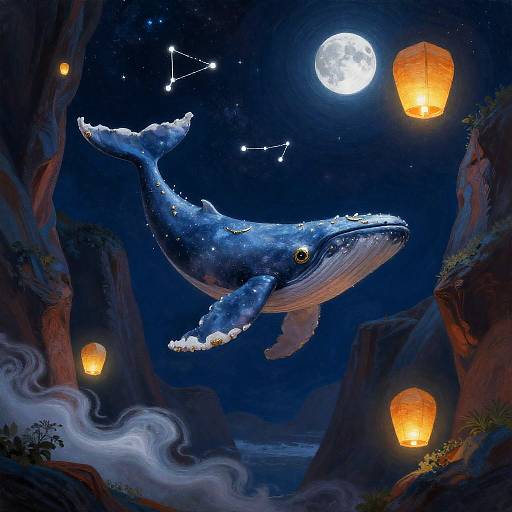 Luminous Celestial Whale in Moonlit Canyon