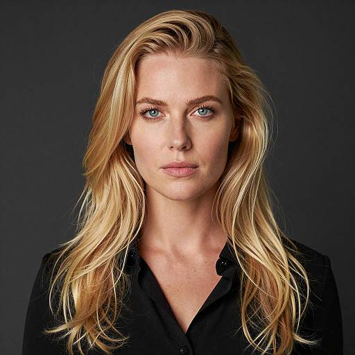 Blonde Woman with Blue Eyes in Black Shirt