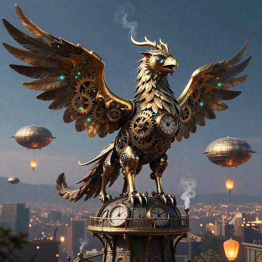 Clockwork Griffin Over Moonlit Observatory