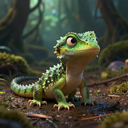 Pixar-Style Baby Basilisk Hatchling