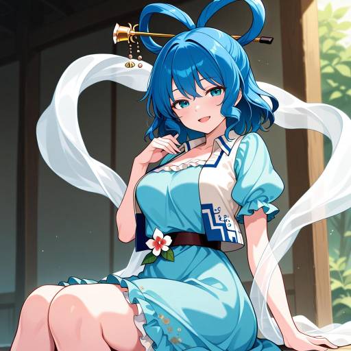 Blue-Haired Girl in Elegant Dress