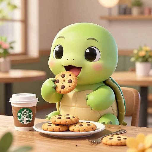 Cute Baby Turtle Enjoying Breakfast