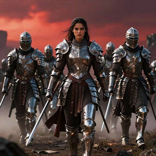 Fantasy Female Warrior Leading Mythical Army