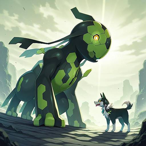 Illustration of Zygarde, pokemon in the style of Akakage red