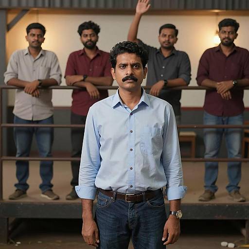 Serious Man Against Industrial Backdrop