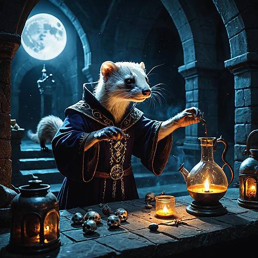 Anthropomorphic Ferret Necromancer Brewing Potion