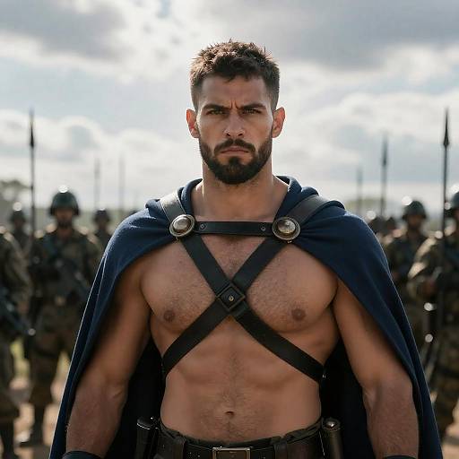 Heroic Bearded Warrior Amidst Soldiers