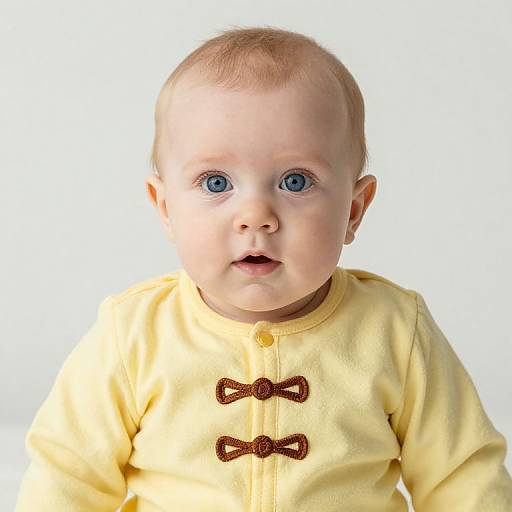 Blue-Eyed Baby in Yellow Outfit