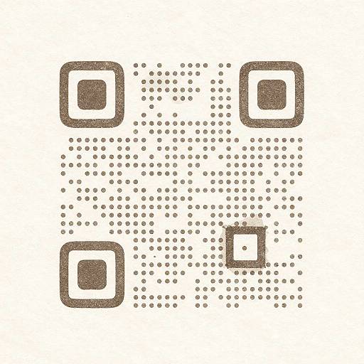 Geometric digital artwork with four brown square shapes, each bordered in white, surrounded by a dense pattern of smaller brown dots on a white background.