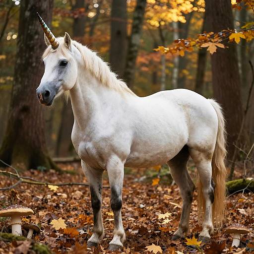 Realistic Unicorn in Autumn Forest