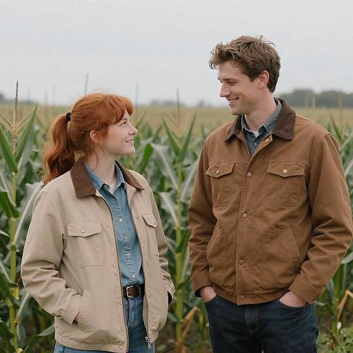 Couple in Cornfield Under Overcast Sky