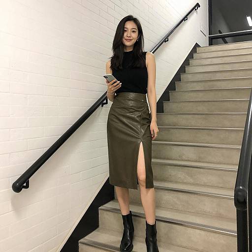 Woman on Staircase with Phone