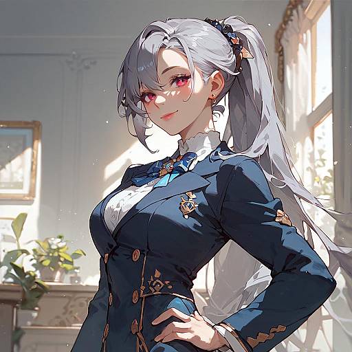 Smiling Grey-Haired Anime Girl Portrait
