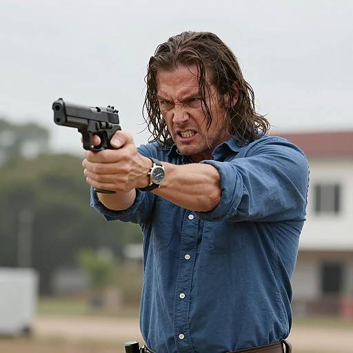 Determined Man with Gun in Action