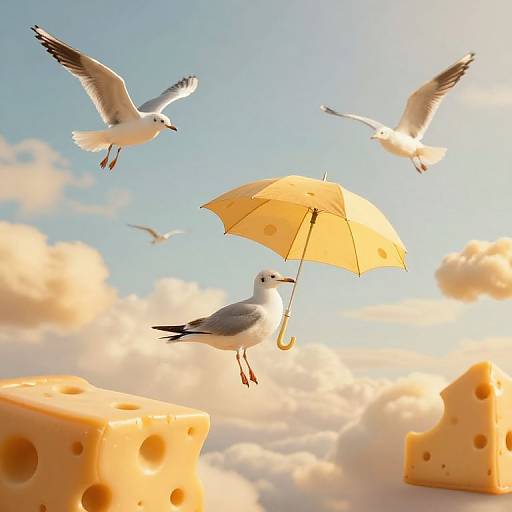 Whimsical Seagulls and Golden Cheese Skies