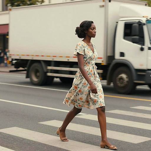 Vintage Style Woman Crossing Road