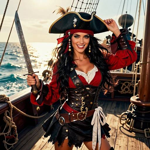 Vibrant Female Pirate on Deck