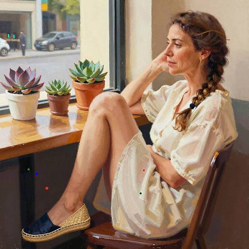 Braided Woman Lounging, Espadrilles Highlighted