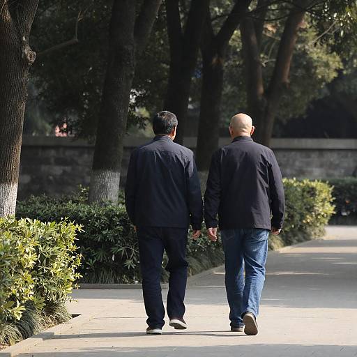Two Men on Sunlit Park Path