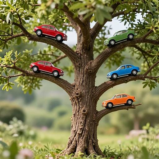 Whimsical Tree with Toy Cars