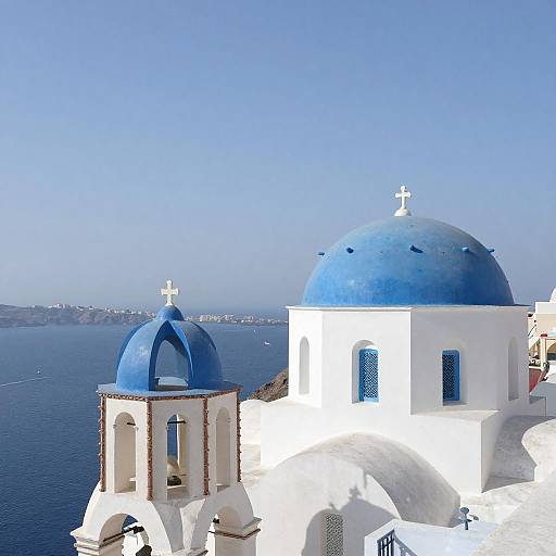 Sunny Blue-Domed Buildings with Sea View